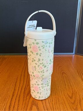 Hydrapeak 32 oz Artesian White w/Pink Roses & Blue Hydrangeas Insulated Tumbler